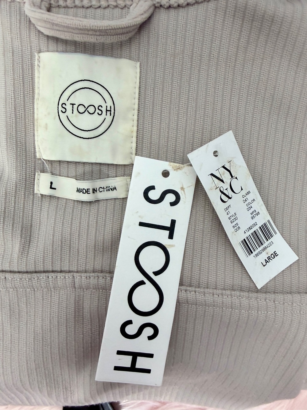 NWT Stoosh beige cropped oversize corduroy rhinestone fringe jacket size large - Picture 10 of 11